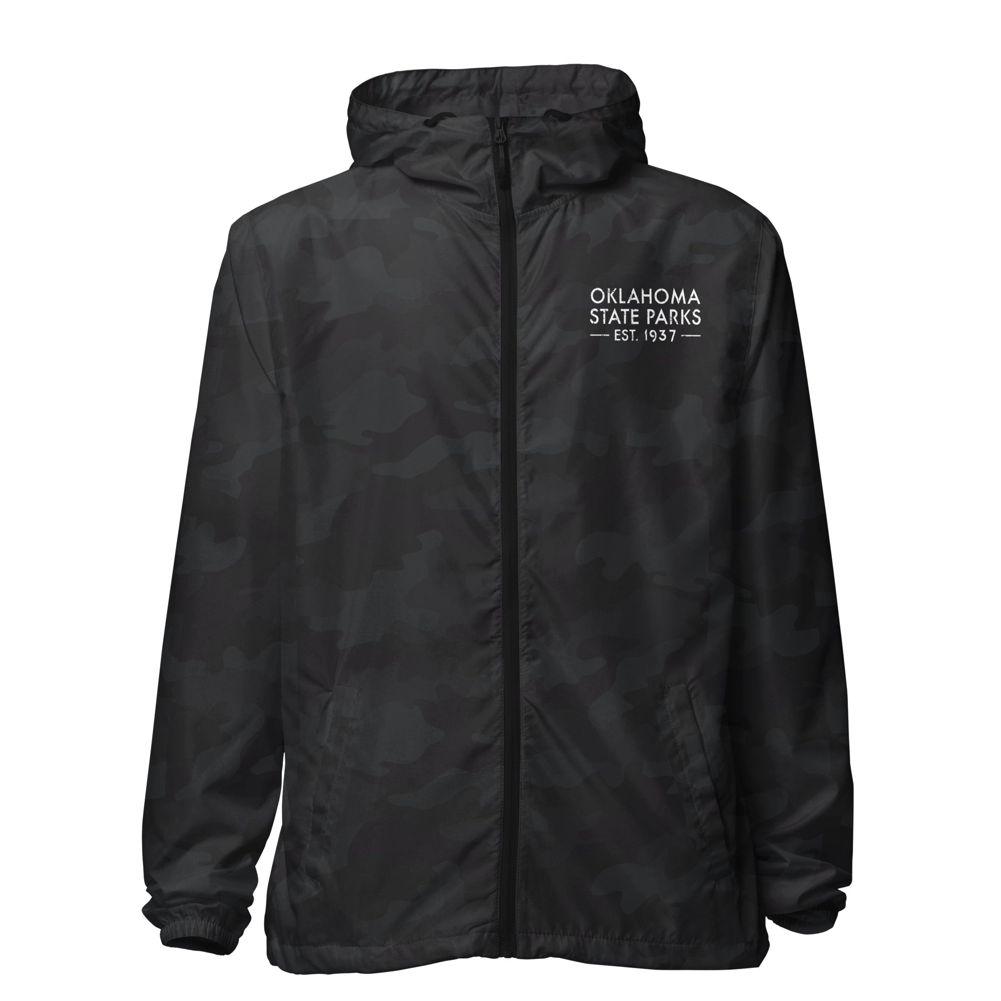 Black zip shop up windbreaker